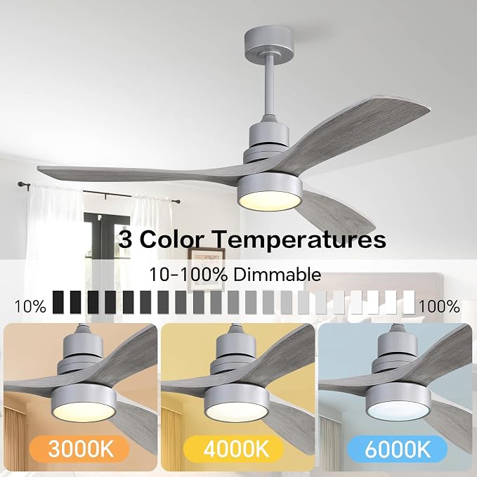 Sofucor Smart Ceiling Fan, 52" Low Profile Ceiling Fans with Lights and Remote, Compatible with Alexa/Google/App, 3-Color Light 6-Speed DC Motor Reversible Timer for Bedroom Living Room Patio Outdoor
