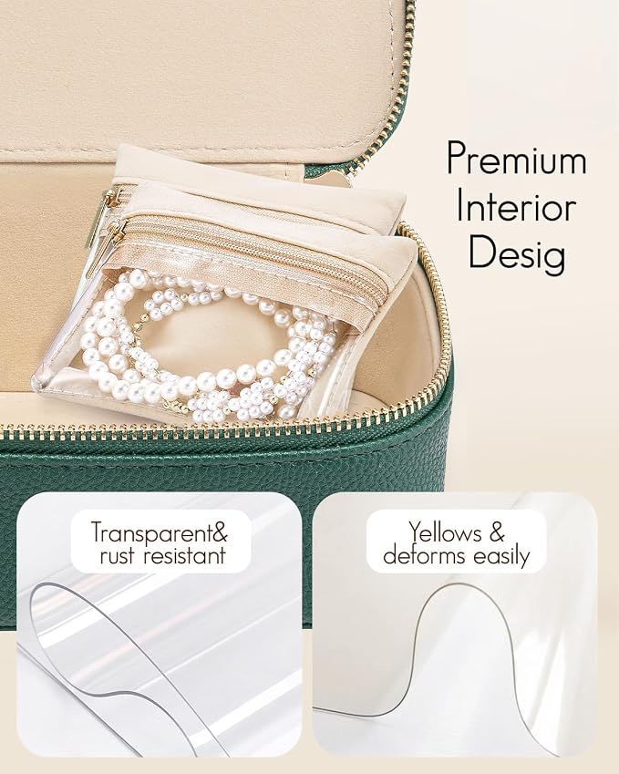 VLANDO Jewelry Box with 8 Velvet Jewelry Bags Travel Jewelry Storage Box Petal Hardware Jewelry Organizer for Necklace Rings Earrings Women Gifts for Christmas Birthday-Green