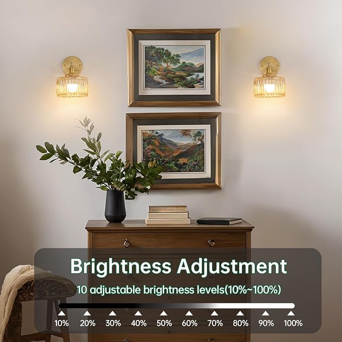 Shenmoyl Vintage Battery Operated Wall Sconce with Amber Striped Glass Lampshade 5000 mAh Rechargeable Battery Powered Wall Light with Remote Control for Bedside Bedroom Doorway