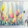 Ambesonne Pastel Shower Curtain, Tulips Flower Bed in Park Serene Landscape Happiness Fresh Spring Environment Image, Cloth Fabric Bathroom Decor Set with Hooks, 69" W x 75" L, Multicolor
