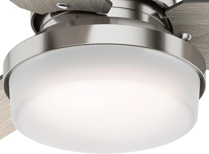 Hunter 44 inch Indoor Ceiling Fan with LED Light and Remote Control - Standard Mount Ceiling Fan, 3 Blades, For Bedroom, Living Room, or Kitchen - Sentinel 50394, Brushed Nickel