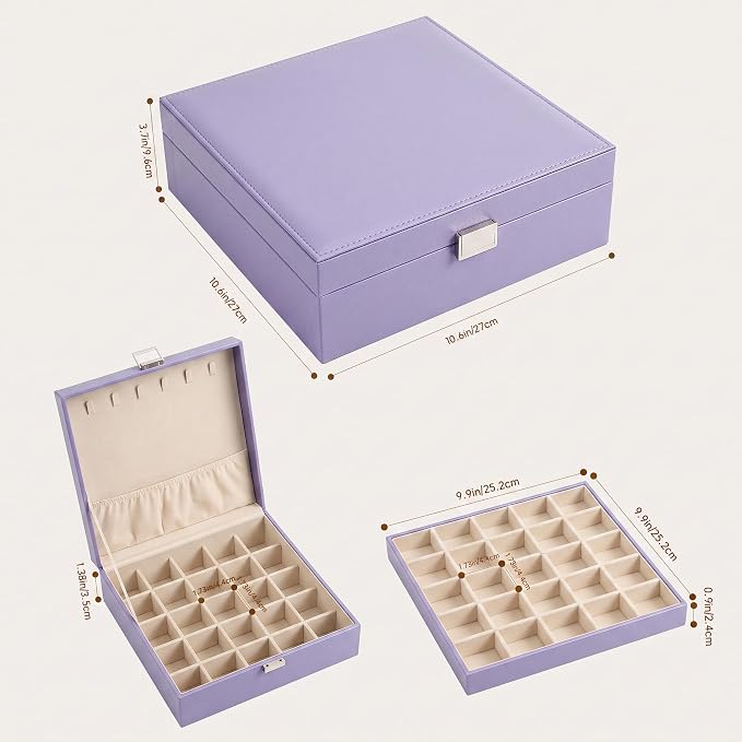 Frebeauty 50 Grid Earring Holder Organizer,2 Layer Jewelry Box for Women | Faux Leather,Velvet Lining,Adjustable Divider,Jewelry Organizer for Ring Necklace and Bracelet,for Home Use and Jewelry Store