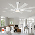 60 Inch Smart Ceiling Fan, White Indoor/Outdoor Ceiling Fans with Lights and Remote, Compatible with Alexa/Google/App, 3CCT Dimmable 6 Speeds Timing for Living Room Bedroom Patio