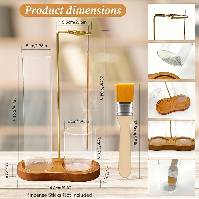 Anti Ash Incense Holder with Glass Ash Catcher, Vertical No Mess Incense Burner for Stick, Wooden Modern Design for Meditation Yoga Home Decor(Incense Sticks Not Included)