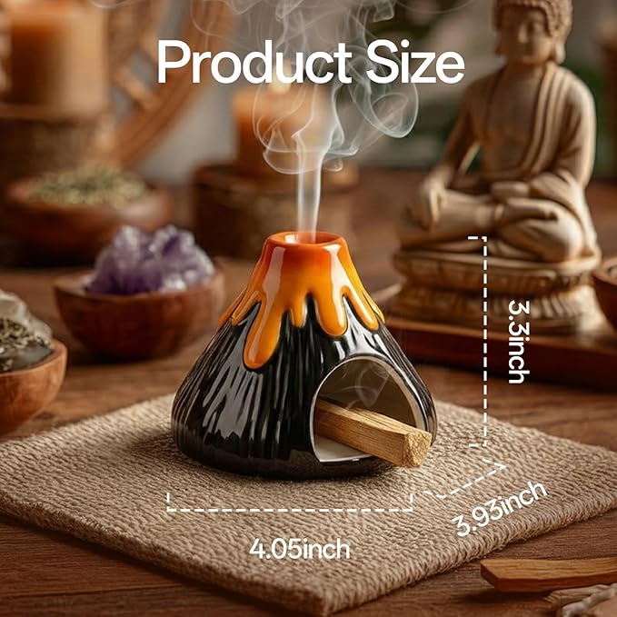 Potiera Small Volcano Incense Holder, Handmade Ceramic Palo Santo Holder for Meditation Spa Yoga Decor, Backflow and Cone Incense Burner for Home and Office Decor, Spiritual Gifts for Women Men