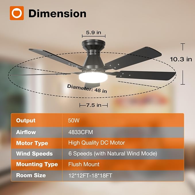 addlon 2 Pack Ceiling Fans with Lights, 48 inch Black Ceiling Fan with Light and Remote Control, Reversible, 3CCT, Dimmable, Noiseless, Ceiling Fan for Bedroom, Farmhouse, Indoor/Outdoor Use