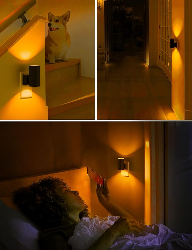 L LOHAS LED Night Light, Amber Nightlight, Dimmable Night Light | Light Sensor, Yellow Nightlight, 0-100LM, Sleep Light for Kids, Soft & Warm Light for Bedroom, Bathroom, 4 Pack