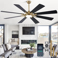 Bella Depot 72" Black and Gold Ceiling Fan with Light & Remote | Large Ceiling Fan Dimmable LED Light, 3CCT, 6-Speed Quiet DC Motor Indoor Chandelier Fan for Bedroom Living Room Patio