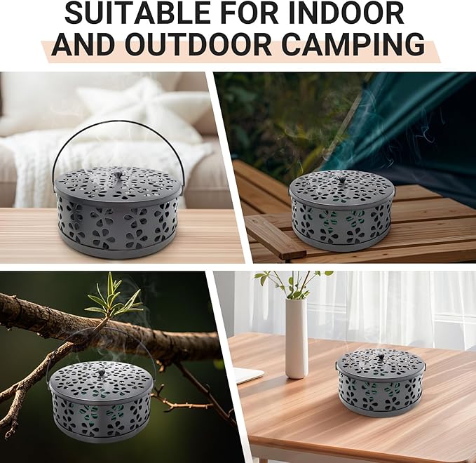 Mosquito Coil Holder, Portable Mosquito Coil Burner, Suitable for Indoor and Outdoor Camping (Black)