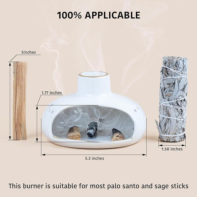 ZenBless 3 in 1 Incense Holder for Palo Santo Sticks Sage Incense, Handcrafted Ceramic Incense Burner Holder Ash Catcher with Chimney, Smudge Bowl for Yoga Meditation Room Home Decor