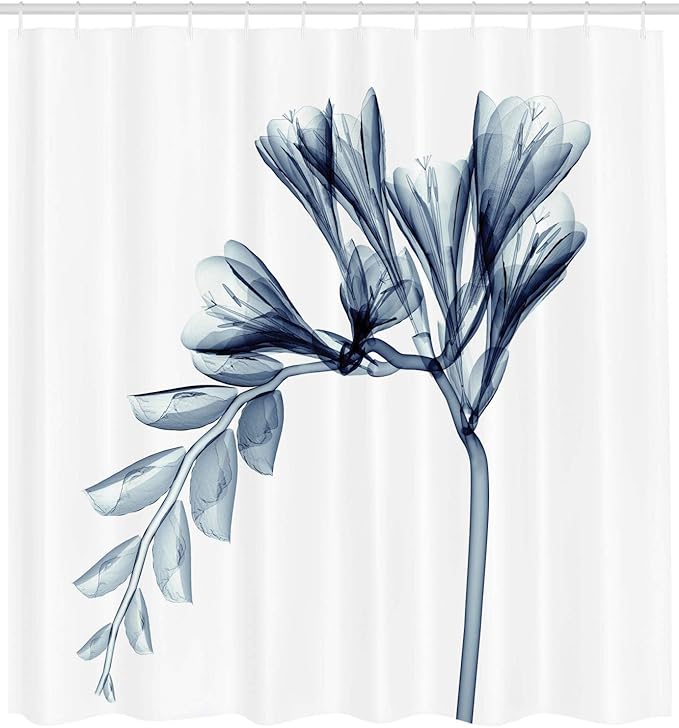 Ambesonne Flower Shower Curtain, X-ray Illustration of a Flower Blossom Unique Minimalistic Art, Cloth Fabric Bathroom Decor Set with Hooks, 69" W x 70" L, Teal Cream