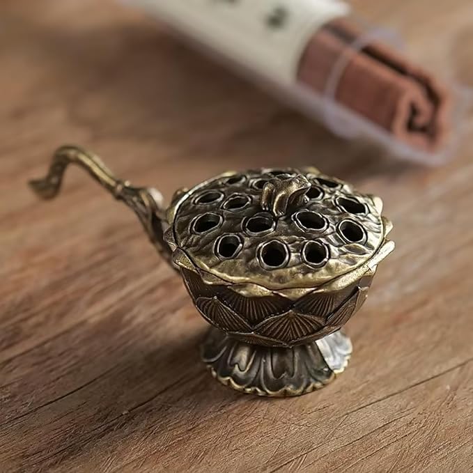 Nepalese-Style Bronze Incense Burner Stand with Geometric Patterns, All-Holiday Compatible Metal Holder for Meditation, Room Decor and Aromatherapy, Cultural Home Accessory (Antique Bronze)