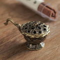 Nepalese-Style Bronze Incense Burner Stand with Geometric Patterns, All-Holiday Compatible Metal Holder for Meditation, Room Decor and Aromatherapy, Cultural Home Accessory (Antique Bronze)