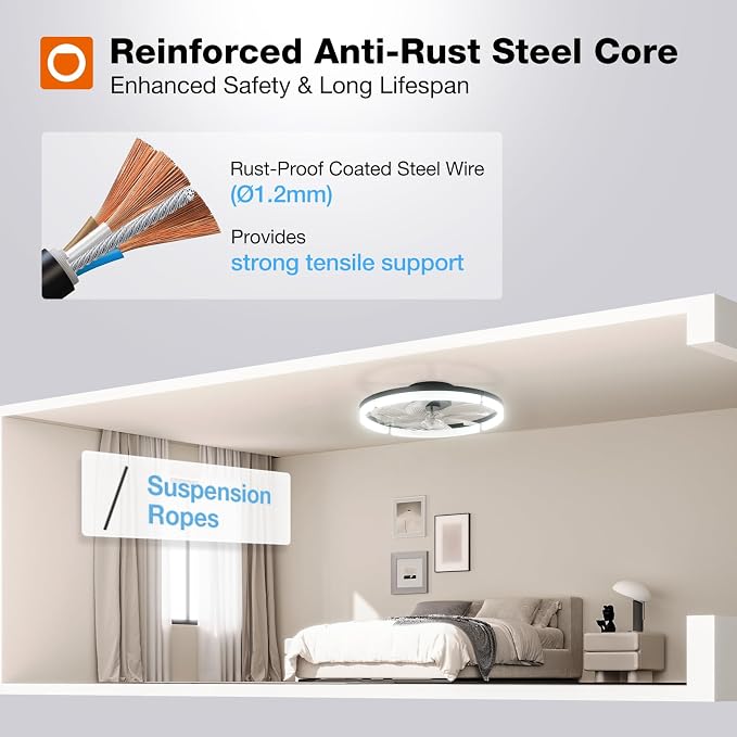 addlon Ceiling Fans with Lights and Remote, 20'' Low Profile Ceiling Fans, 3000-6000K Dimmable Modern Flush Mount LED Fan Light, Fandelier Ceiling Fan for Bedroom, Kitchen, Living Room