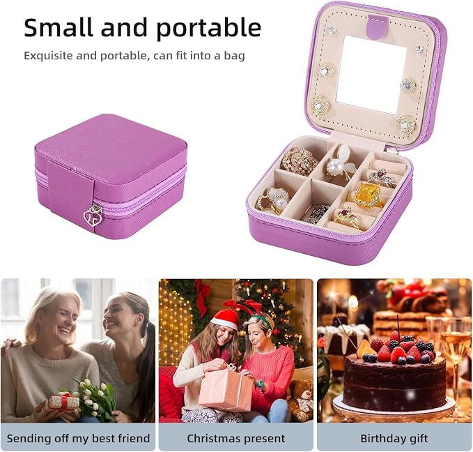 KElofoN Travel jewelry case Travel jewelry box Travel Jewelry Organizer Small Jewelry Organizer Box Gift for Girls Women with Mirror(Purple)