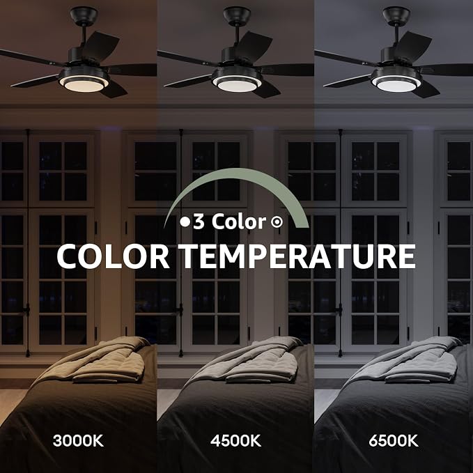 Fanbliss Ceiling Fans with Lights and Remote Control for Bedroom, 42 Inch Black Small Modern Ceiling Fan with Quiet Reversible DC Motor, 3CCT, Dimmable, LED for Living Room, Patio, Indoor and Outdoor