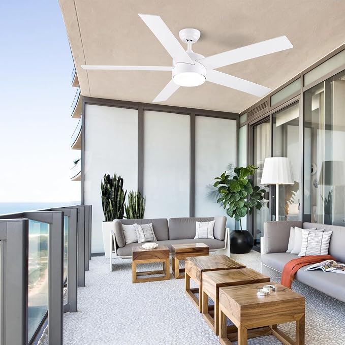 POCHFAN 60 Inch White Ceiling Fans with Lights and Remote Control,Quiet Modern Ceiling Fan for Bedroom,Living Room, Dining Room,Dimmable 3-Color Temperatures 6-Speed