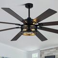 72" Farmhouse Ceiling Fan with Lights Remote Rustic Ceiling Fan | Black Caged Fandelier, Industrial Chandelier Light for Living Room Covered Porch, 8 Dual Blades Reversible DC Motor 6 Speeds