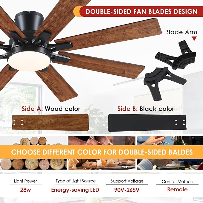 Mpayel Ceiling Fans with Lights, 52 Inch Low Profile Flush Mount Ceiling Fan, Modern Brown Ceiling Fan with Light for Bedroom Living Room, Remote/APP Control, Quiet DC Motor, Dimmable, 8 Wood Blades