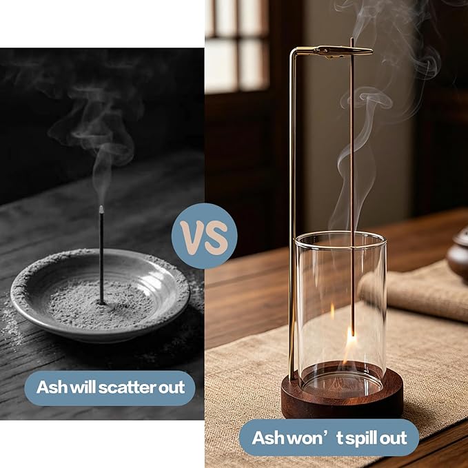 Incense Holder for Sticks with Glass Ash Catcher,Ash-Proof Incense Stick Burner,with 40 Sticks of Incence,Modern Incense Holder for Spa,Yoga,Meditation and Home Decor (1P)