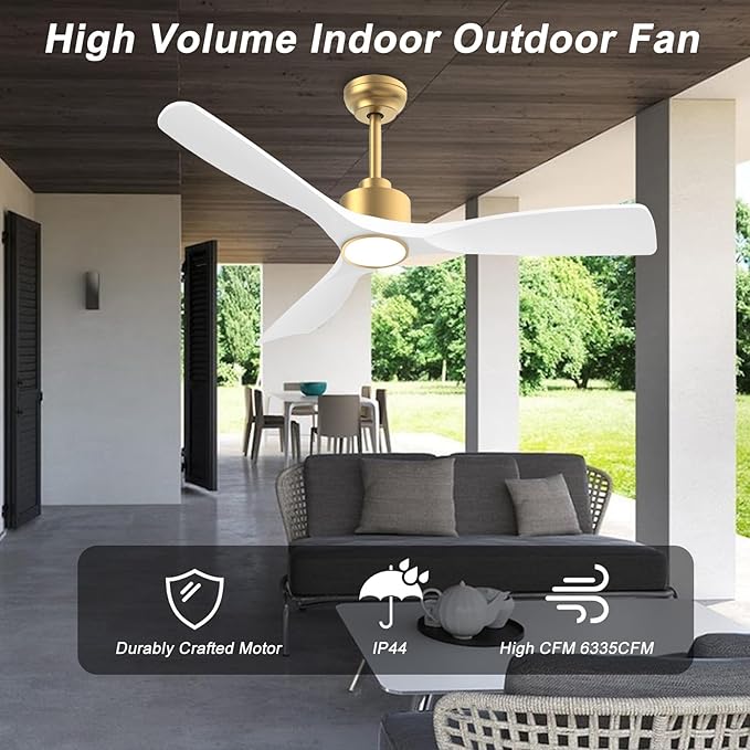 OFANTOP 52 Inch Modern White Gold Smart Ceiling Fan with Light and Remote | Whisper-Quiet & Powerful Airflow, 3-Color Dimmable LED with Memory, Reversible Motor, Timer, for Bedroom Living Room