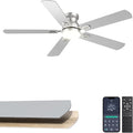 52'' Silver Flush Mount Ceiling Fan with Lights for Bedroom | App/Remote Control, Low Profile, Space-Saving, Quiet DC Motor, 3CCT Dimmable, 6 Speeds Modern Overhead Fan for Low Ceilings