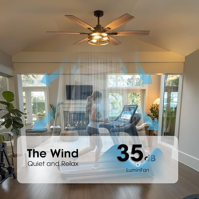 LuminFan 60 Inch Ceiling Fans with Lights and Remote Control, Farmhouse Ceiling Fan for Bedroom Living Room and Patio, Retro Black Caged Ceiling Fan for Indoor and Outdoor