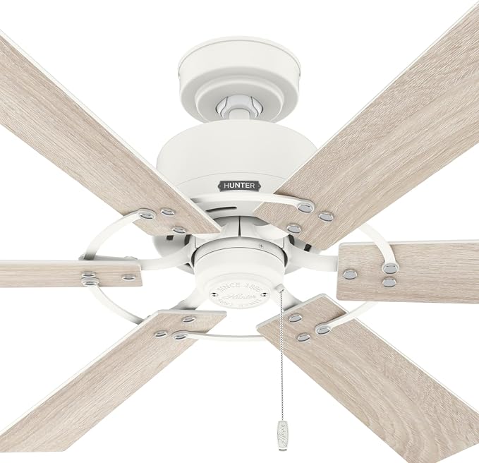 Hunter 52 inch Indoor Ceiling Fan No Light - White Ceiling Fan without Light, 6 Blades, Standard Mount, For Bedroom, Living Room, or Kitchen, Pull Chain - Gilrock 52354, Matte White