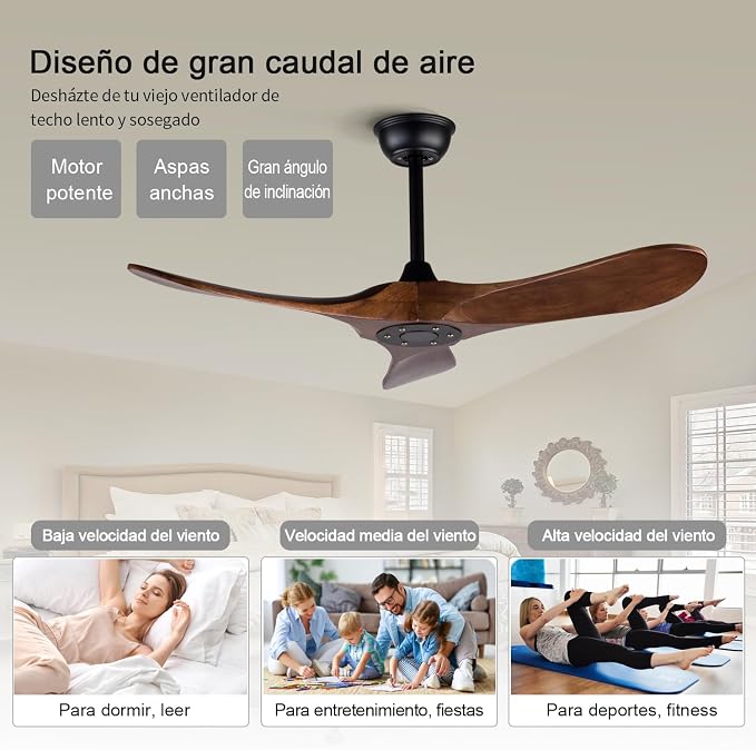 Ceiling Fan without Light, 42 Inch Wood Ceiling Fan no Light with Remote,Outdoor Ceiling Fans for Bedroom,Patio, Porch, 6 Speed,Quiet DC Motor(Deep Walnut Blades)