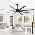 84" Industrial Large Ceiling Fans with No Lights Remote Control, 8 Reversible Blades, Quiet DC Motor, 6-Speed, 3 Down Rod Mount, Home Commercial Ceiling Fans without Light for Porch/Garage/Shop