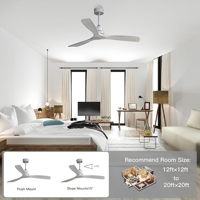 Sofucor Smart Ceiling Fan no Lights, 52" Low Profile Wood Ceiling Fans with Remote, Compatible with Alexa/Google/App, for Bedroom Living Room Patio Indoor Outdoor