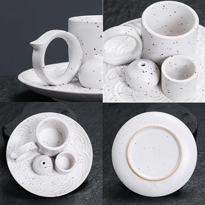 4 in 1 Ceramic Incense Burner Holder with Handle for Burning Sage, Palo Santo Stick, Joss Sticks, Candle in Your New House, Office, Yoga, Meditation Room (White)
