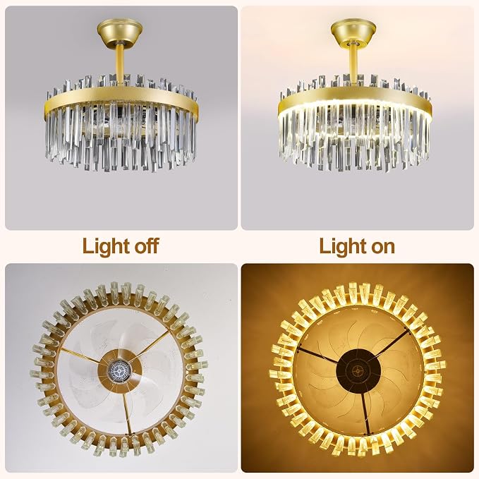 Depuley Modern Ceiling Fan with Lights: 20" Gold Chandelier Cagd Fan with Remote Control - Crystal Fandelier for Girl's Bedroom Living Room Nursery