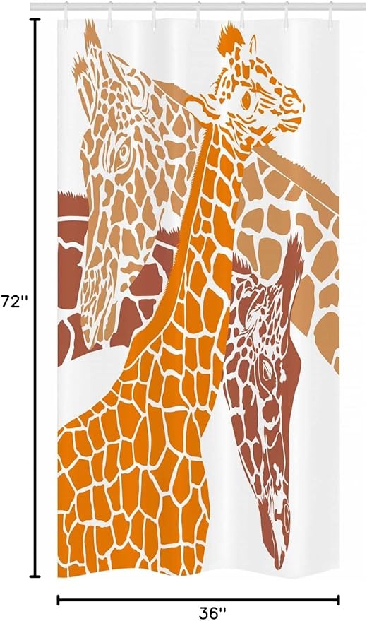 Ambesonne Giraffe Stall Shower Curtain, Sketch of a Family Savannah Wildlife in Tall Animal Zoo Camouflage, Fabric Bathroom Decor Set with Hooks, 36" W x 72" L, Orange White and Brown