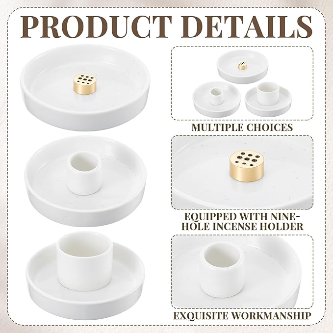 Unittype 3 Pcs Incense Burner Tray, Ceramic Sage Holder, Palo Santo Burner with a 9-Hole Incense Stick Holder for Meditation Yoga Room Decoration, White Speckled