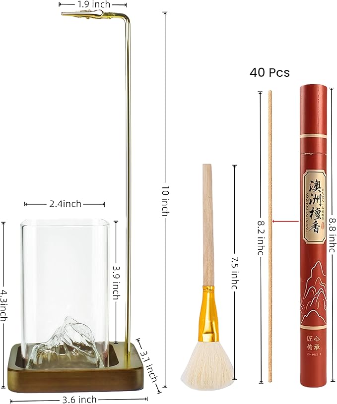 Bamboo-Wood Incense Holder for Sticks, Anti-Ash Flying Burner with 40 Incense Sticks & Removable Glass Ash Catcher, Home Decor for Meditation Yoga Spa (1)