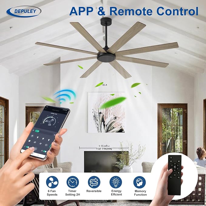 Depuley Large Ceiling Fan without Light: 72 Inch Indoor/Outdoor Fan Reversible DC Motor 6 Speed - Dual 8 Blades Big Ceiling Fans with No Light for Living Room Covered Patio, Wood Color