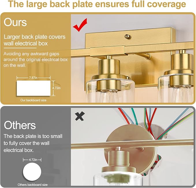 Indoi 5-Light Bathroom Light Fixtures, Brushed Gold Modern Vanity Lights with Clear Glass Shades, Bathroom Wall Lamp for Mirror Living Room Cabinet Bedroom Porch
