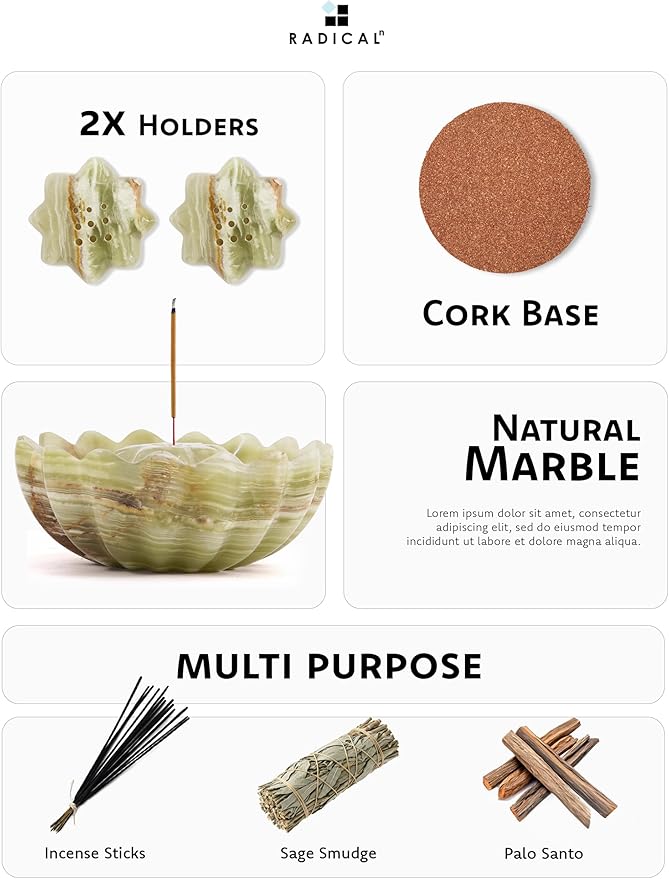 Radicaln Marble Incense Holder 5.5" Inches Green Handmade Incense Stick Holder for Palo Santo, Ideal Marbles Ashtray & Incense Holder Marble for Bedroom
