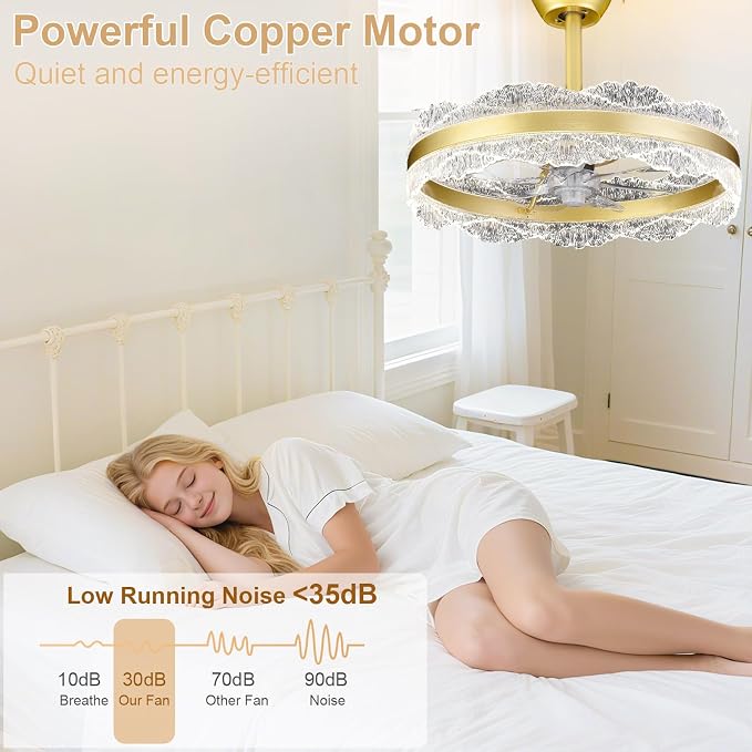 Depuley Fandelier Ceiling Fans with Lights: 20" Gold Cagd Fan with Remote Control - Crystal Chandelier Fan Light for Girl's Bedroom Living Room Nursery