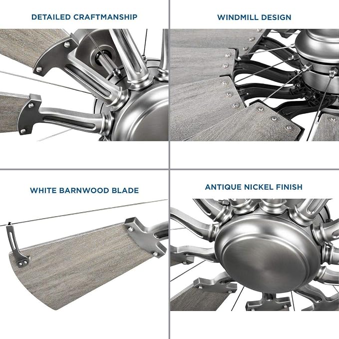 Progress Lighting Springer Collection DC Motor Farmhouse Windmill Ceiling Fan, Antique Nickel, 12-Blade (52" W x 17-3/8" H) P250065-081