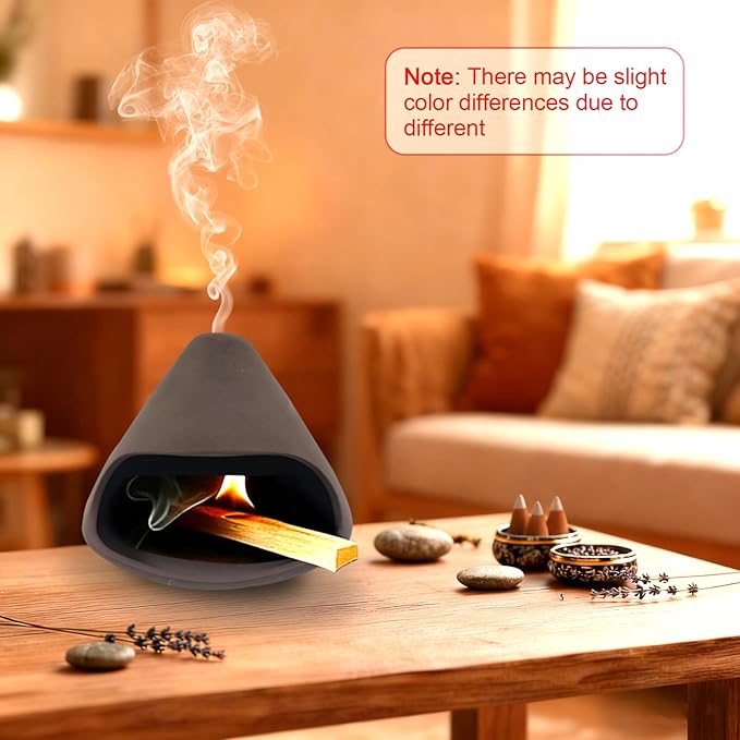 Ceramic Palo Santo Holder Incense Burner Aromatherapy Stove Mountain Fireplace Aromatherapy Stove Sage Cedar Peru Sacred Wood Cone Fireplace for Home Decor（ Purple Clay Black）