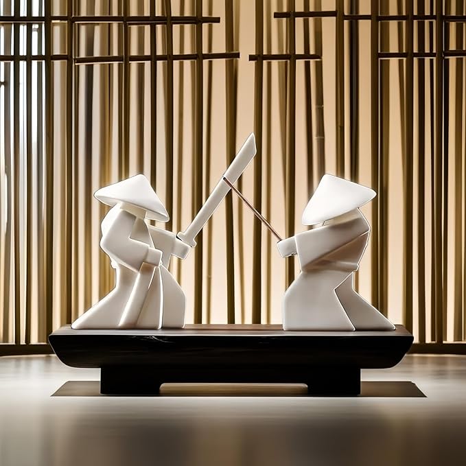 Ceramic Samurai Incense Holder & Tea Pet - Hand-Painted Japanese Warrior Statue, Terracotta Zen Decor for Home/Office (3.5", White/Green) (Green A)