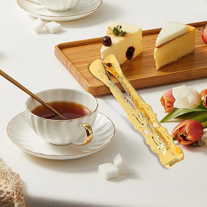 4 pcs Golden Incense Tongs, Vintage Charcoal Tongs with Floral Engraved Handle, Metal Incense Burner Clamp, Design Incense Clip (10.5CM)