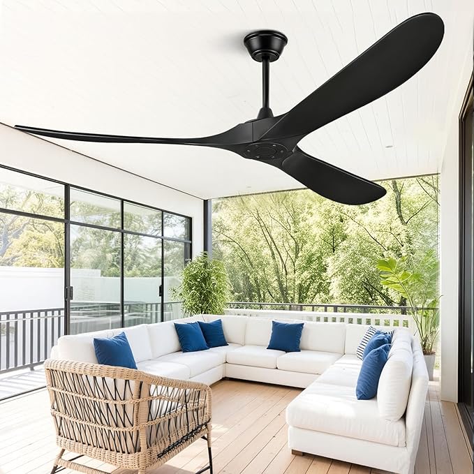 72" Outdoor Ceiling Fans for Patios, Matte Black Ceiling Fans Without Lights, 3 Blades Wood Ceiling Fan with No Light by Remote Control for Indoor Outdoor Patio Porch Living Room