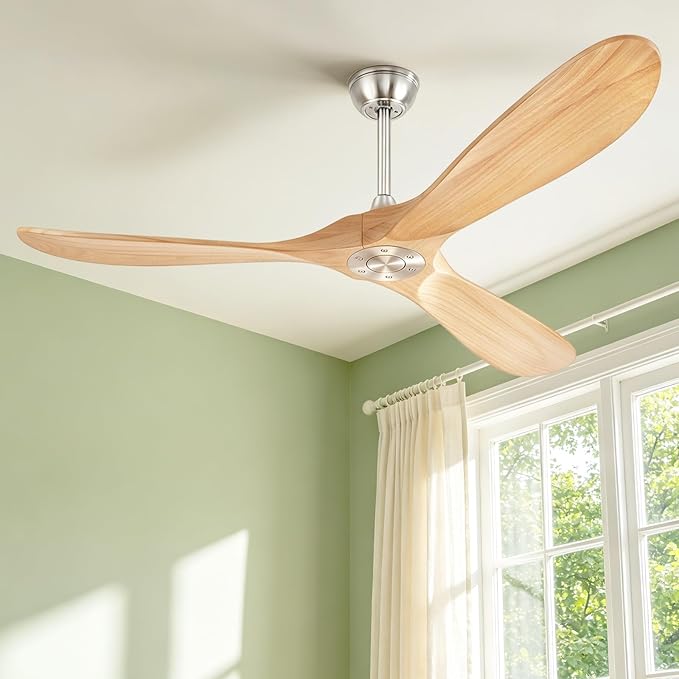 60” Ceiling Fans Without Lights, Wood Ceiling Fan with Remote Control No Light, Outdoor Propeller Ceiling Fan with 3 Blades,Brushed Nickel Outdoor Ceiling Fans for Patios (Nature Wood)