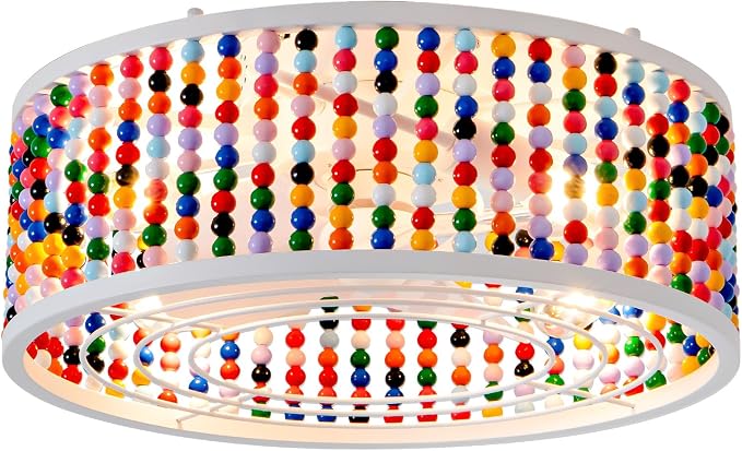 Ceiling Fans with Lights and Remote - Bulbs Included, Caged Fandelier with Handcrafted Beaded Décor 19 inches Reversible Flush Mount Installation Ceiling Fan, Colorful