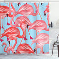 Ambesonne Flamingo Shower Curtain, Tropical Birds Pattern Flamingos Colorful Exotic Animal Nature Artwork, Cloth Fabric Bathroom Decor Set with Hooks, 69" W x 75" L, Blue Coral