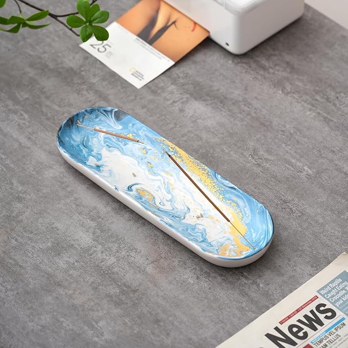 CEREMONY Incense Holder for Sticks, Ceramic Insence-Stick Holder Ash Catcher, Incense Holder Timkburner for Meditation Yoga Spa Room Incense Tray-Gilded