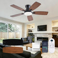 NKPU Ceiling Fans with Lights, Low Profile Ceiling Fan with Light and Remote/APP Control, DC Motor, Noiseless, Flush Mount, 42inch Brown Ceiling Fan for Bedroom Indoor/Outdoor Use